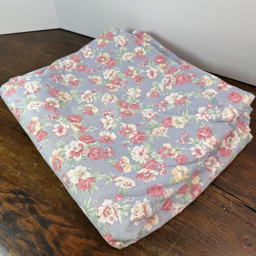 Ralph Lauren King Flat Sheet Hope Blue Rose Floral 100% Cotton Made In USA